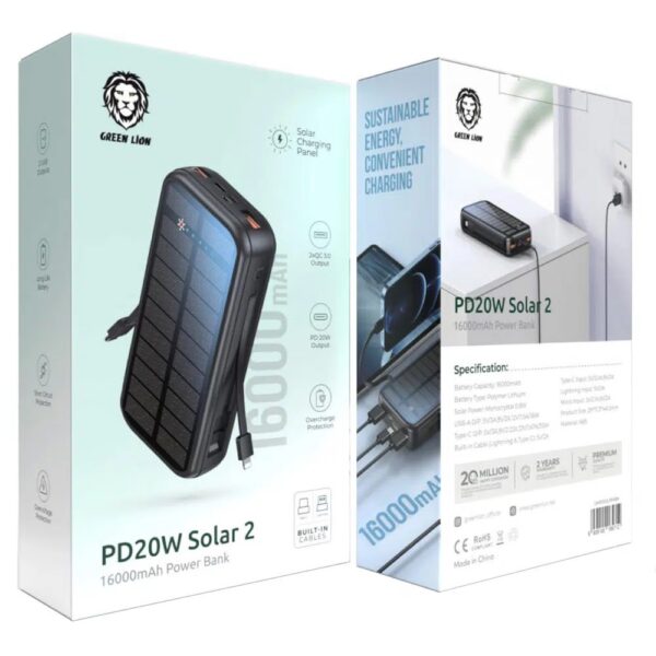 پاور بانک 2 سولار گرین لاین power bank 2 solar 16000 mah Greenlion