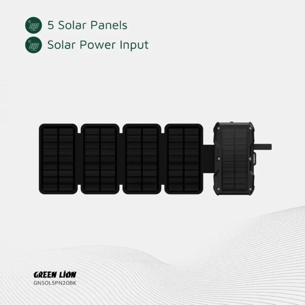 پاور بانک 5 سولار 20000mAh گرین لاین Green Lion Solar 5-Panel 20000mAh Power Bank PD20W – Black
