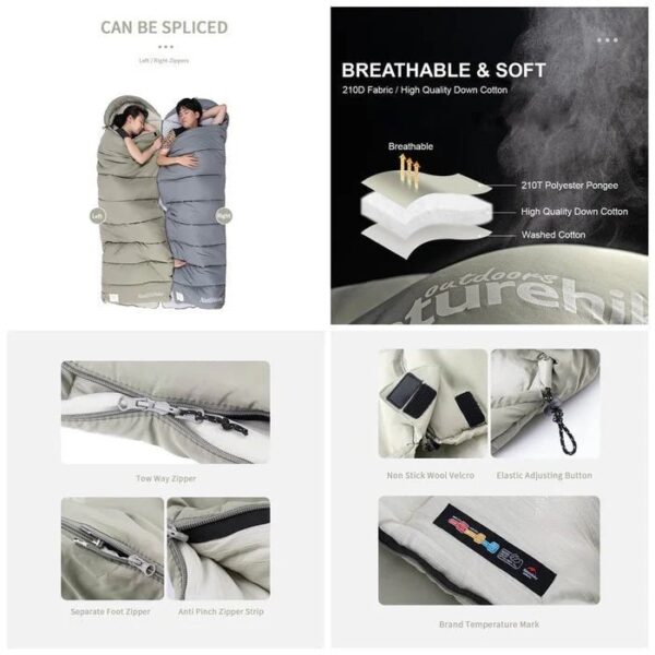 کیسه خواب نیچرهاک مدل naturehike Envelop washable cotton sleeping bag with hood my180