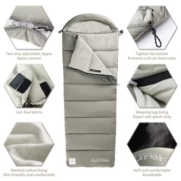 کیسه خواب نیچرهاک مدل Envelop washable cottonsleeping bag with hood m300